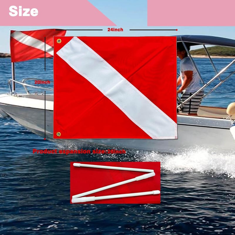 Omnisexual 3 Pack Diver Down Flag with Removable Stiffening Pole 20 x 24 Inch- Nylon Red whithe Warning Diving Flag For Scuba Diving Spearfishing Freediving | Use with Float, Buoy, Boat - Image 3